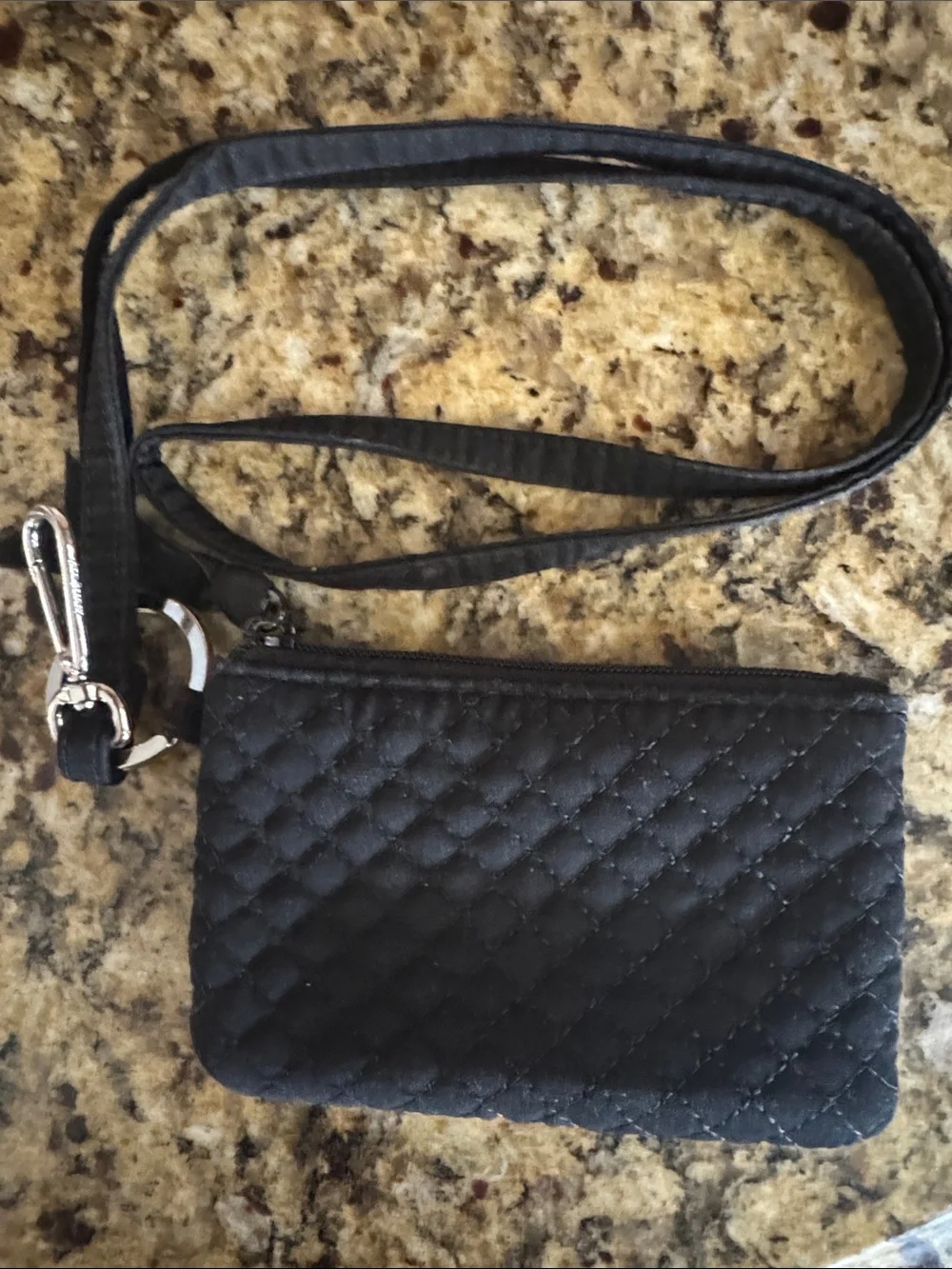 Vera Bradley Black Quilted ID Lanyard Badge Holder with Key Ring